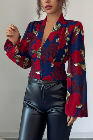 Floral Button-Up Blouse with Patterned Design
