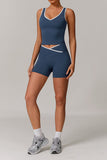Plunge Neck Sports Bra and Flare Leg Pants Set