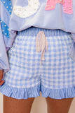 Ruffle-Trim Gingham Casual Shorts