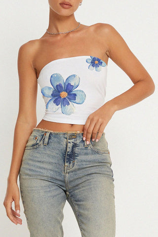 Strapless Floral Print Crop Top