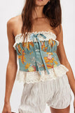 Strapless Lace Trim Floral Camisole