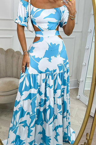 Off-Shoulder Tropical Print Dress