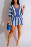 Button-Front Striped Short Set