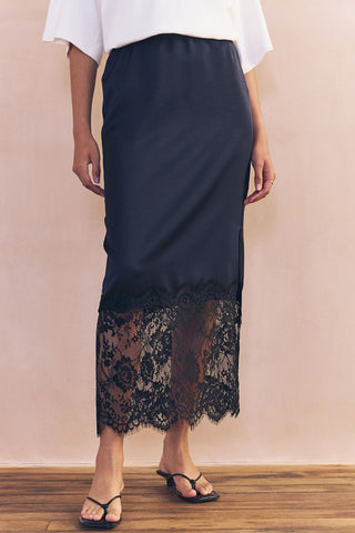 Lace-Trimmed Midi Skirt