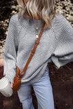 Striped Ribbed Boat Neck Sweater