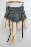 Edgy Layered Mini Skirt with Leather Straps