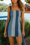 Patchwork Mini Dress with Square Neck