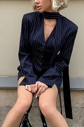 Striped Skirt Set with Tie Neck