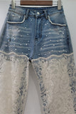 Lace Overlay Straight Jeans