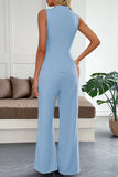 Chic Sleeveless Buttoned Pants Set