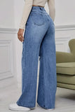 High-Waisted Ripped Straight Jeans