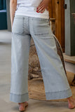 Stripe Button Pocket Wide Leg Jeans