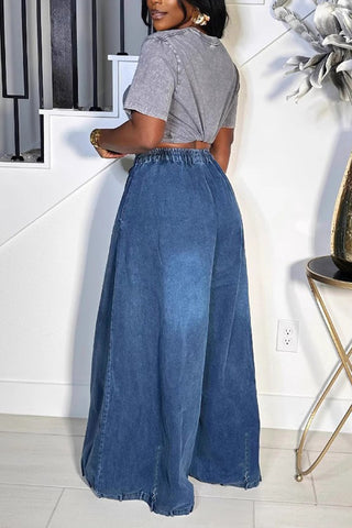 Stylish Wide-Leg Denim Pants