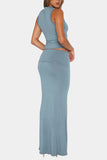 Sleeveless Crop Top and Maxi Skirt Set