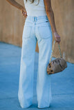 High-Waisted Distressed Straight Jeans
