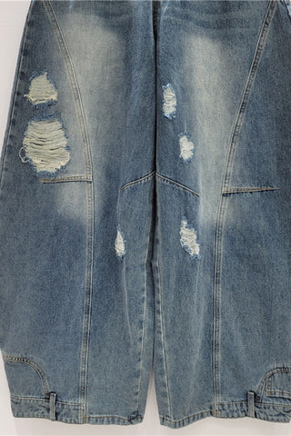 Distressed Wide-Leg Denim Jeans
