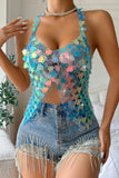 Iridescent Sequin Halter Tank Top