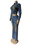 Chic Two-Piece Denim Pants Set