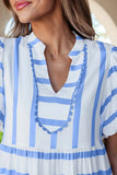 Ricrac Trim Notched Neck Half Sleeve Dress