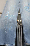 Butterfly Print Straight Jeans