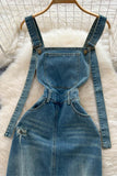 Distressed Denim Overall Dress