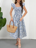 Floral Print Ruffle Sleeve Midi Dress