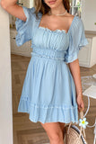 Square Neck Ruffle Mini Dress