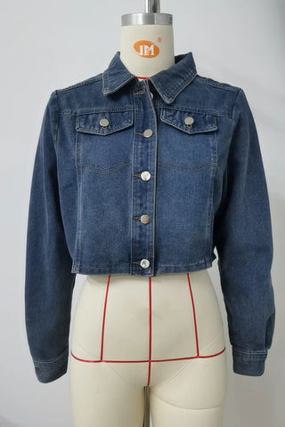 Cropped Button-Front Denim Jacket