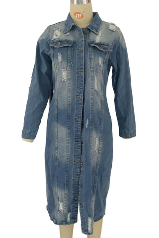 Longline Button-Front Denim Jacket