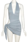 Halter Bodysuit & Draped Skirt Set