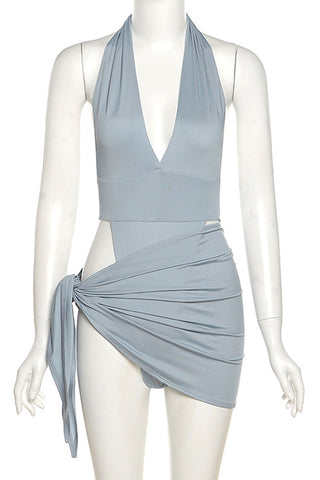 Halter Bodysuit & Draped Skirt Set