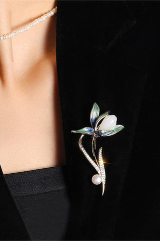 Elegant Flower Brooch with Pearl Detail