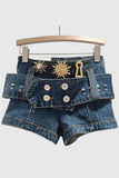 Embellished Denim Shorts with Belt