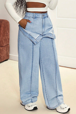 Straight Jeans with Folded Detail