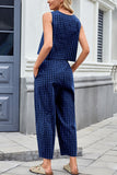 Checkered Sleeveless Pants Set