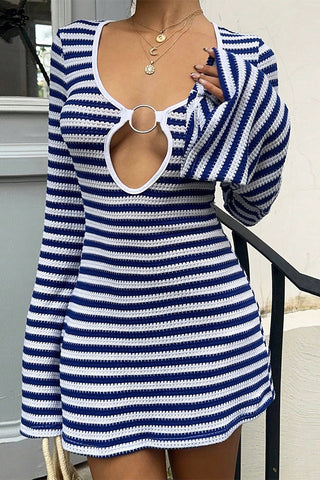 Striped Keyhole Casual Dress
