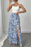 Paisley High-Slit Midi Skirt