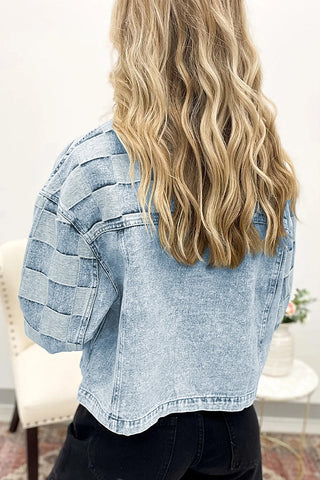 Checkered Pattern Patchwork Denim Jacket