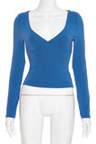 Deep V-Neck Long Sleeve Blouse