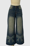 Bow-Accent Wide Leg Jeans