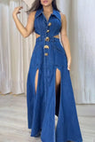 Cutout Belted Denim Maxi Dress