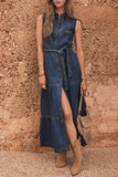 Sleeveless Button-Down Denim Maxi Dress