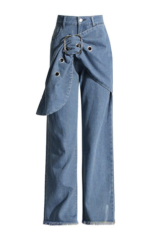 Wide-Leg Denim Jeans with Belt Detail