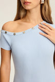 Off-Shoulder Buttoned Casual Dress