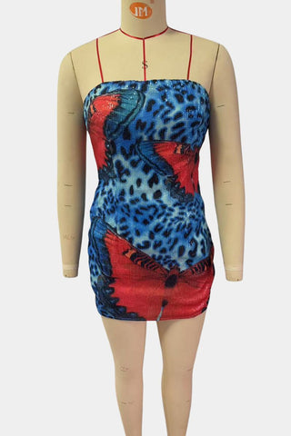 Strapless Butterfly Print Mini Dress