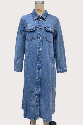 Stylish Button-Up Long Denim Jacket
