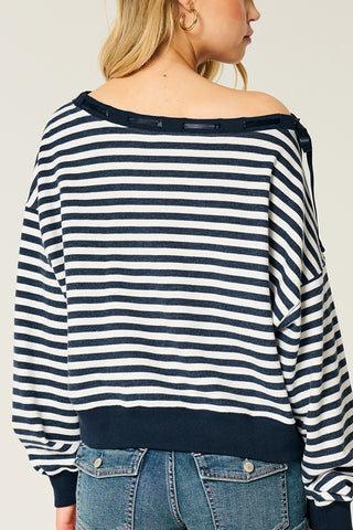 Off-Shoulder Striped Sweatshirt