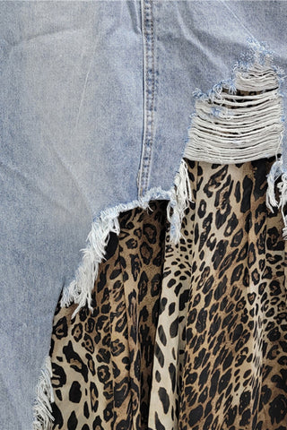 Distressed Denim and Patterned Maxi Skirt