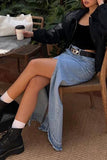 High-Waisted Denim Maxi Skirt