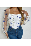 Floral Embroidered Mesh Sleeve Tank